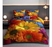 Generico Gerbera Set Copripiumino, Fiori arcobaleno Microfibra Copripiumini 220x230cm 2 Federe, Crisantemo set da letto, Stile pastorale Morbido ed Ipoallergenico set copripiumino