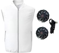 Generico Gestro di Raffreddamento con 2 Ventilatori, Abiti con Aria Condizionata Estiva, Giubbotto di Rinfrescante, Protezione Del Sole Traspirante(White,L)