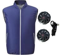 Generico Gestro di Raffreddamento con 2 Ventilatori, Abiti con Aria Condizionata Estiva, Giubbotto di Rinfrescante, Protezione Del Sole Traspirante(Dark blue,XXL)