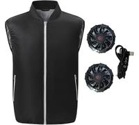 Generico Gestro di Raffreddamento con 2 Ventilatori, Abiti con Aria Condizionata Estiva, Giubbotto di Rinfrescante, Protezione Del Sole Traspirante(Black,XL)