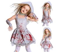 Genérico Ghost Bride Costume - 130 cm/51.18 Inches Halloween Horror Dress -Ghost Dress - Gray -Drenched With Headpiece & Sleeves | Kids & Adults Horror Masquerade Outfite