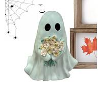 Generico Ghost Figure 7.87-Inch Resin Ghost Sculpture with Flowers, Halloween Ornament Desktop Display for Home Entryway Tabletop Bookshelf Window Living Room Bedroom Workplace Holiday Décor