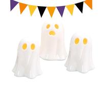 Generico Ghost Figurine Set, Halloween LED Sculpture, 9x10.5cm/3.54x4.13 inches Cute Miniature Collectibles with Soft Glow, 3 Pieces White Mantel Shelf Haunted House Fireplace Display Ceramic