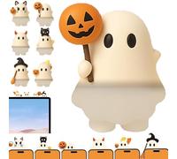 Generico Ghostees Mystery Phone Buddy, Cute Halloween Ghost & Pumpkin Phone Topper, Mini Stick-On Decorative Figure for All Mobile Phones, Fun Desk Accessory (#E)