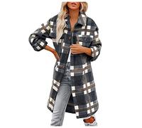 Generico Giacca a Scacchi Donna, Giacca Donna Autunno Elegante Elegante con Risvolto Manica Lunga Camicetta Plaid Flanella a Quadri Camicia Imbottita da Lavoro di Cotone Cappotto Autunno E Inverno