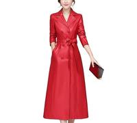 Generico Giacca A Vento Da Donna In Similpelle Doppiopetto Casual Primaverile E Autunnale Antivento con Risvolto Lungo Trench Alla Moda per Il Tempo Libero Rosso M