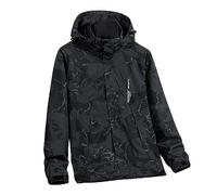Generico Giacca Antivento Uomo Impermeabile, Maniche Lunghe con Cappuccio Stampa di Pattern Guscio Impermeabile Trekking con Cerniera Casual Traspirante Giubbotto Leggera Antipioggia Autunno