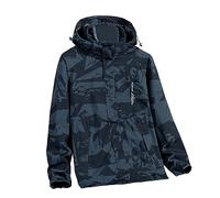 Generico Giacca Antivento Uomo Impermeabile, Maniche Lunghe con Cappuccio Stampa di Pattern Guscio Impermeabile Trekking con Cerniera Casual Traspirante Giubbotto Leggera Antipioggia Autunno