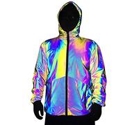 Generico Giacca Autunno Donna Giubbino Pelle Donna Giacche Glow Rainbow Giacca Riflettente Per Uomo E Giacche A Impermeabili Con Cerniera Con Cappuccio Piumino Mezza Stagione Green L