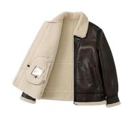 Genérico Giacca Bomber Aviator per Uomo Autentico Giacca in Pelle Pilota Cappotto in Pelle con Fodera in Peluche Pecora Auténica Sintetica per l'Inverno