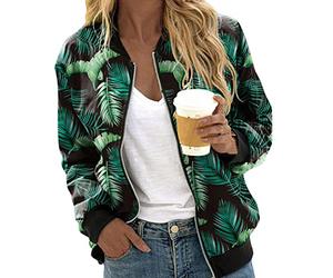 Generico Giacca Bomber Donna,Giacca da Donna Primavera,Cappotto Cerniera Lampo Manica Lunga Casual Leggera Stampa Floreale Giacca Corta Giacchetta Corto Giacchetta Leggera Casual