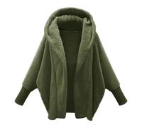 Genérico Giacca con cappuccio da donna soffice in pile invernale caldo e confortevole maniche lunghe collo tipo sciarpa aperta fodera sherpa cardigan cappotto esterno, Vedre Militare, 4XL