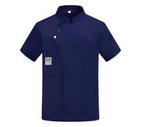 Generico Giacca da Chef Uomo Manica Corta Estivo Divisa Chef Traspirante Leggera con Bottoni a Pressione, Professionale Abbigliamento Lavoro Cucina Ristorante Pizzeria Pasticceria Hotel (Navy, XXL)