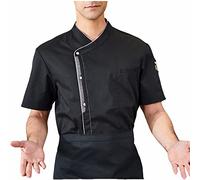Generico Giacca da Cuoco A Maniche Corte Unisex, per Ristorante Cucina Servizio di Cameriere Hotel Camicia da Cuoco(Size:3XL,Color:Nero)
