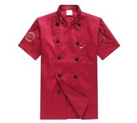 Generico Giacca da Cuoco Professionale Manica Corta Ristorante Chef Uniformes Uomini Donne Cucina Indossare Cameriere Panetteria Cappotto Unisex(Size:M,Color:Rosso)