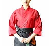Generico Giacca da Cuoco Stile Kimono A Maniche Corte, Top Divisa Professionale per Cucina E Ristorazione, Abbigliamento da Lavoro Unisex Uomo E Donna per Ristoranti Sushi(Size:XL,Color:Rosso)