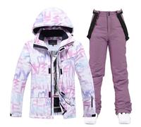 Generico Giacca da Sci e Pantaloni da Donna Set da 2 Pezzi Tuta da Sci da Donna Invernale Calda Neve Set Impermeabile Antivento Set da Snowboard Completi Invernali,E,M