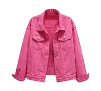 Generico Giacca di jeans casual da donna Button Down Boyfriend Jean Jacket corta a maniche corte streetwear Lunghe Giacche cappotto corto con tasche Per Il Tempo Libero