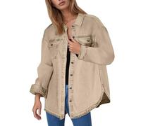 Generico Giacca di jeans casual da donna Button Down Boyfriend Jean Jacket Denim open frontale corta manica lunga orlo sfilacciato strappato Cappotto Moto Outwear