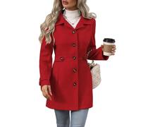 Generico Giacca di lana da donna con colletto a revers e bottoni - Elegante cappotto invernale in lana di media lunghezza