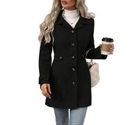 Generico Giacca di lana da donna con colletto a revers e bottoni - Elegante cappotto invernale in lana di media lunghezza
