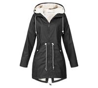 Generico Giacca Di Pelle Piumini Donna 100 Grammi Cappotto Da Donna In Peluche Sciolto Da Esterno Solido Più Spesso Caldo Impermeabile Con Cappuccio Jacket Giacca Black S