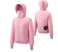 Generico Giacca di Raffreddamento Unisex con Cappuccio, Gilet Rinfrescante con 2 Ventole per Uomo Donna, Giacca Aria Condizionata per Lavoro, Attività All'Aperto(Pink,S)