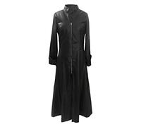 Generico Giacca Donna Antipioggia Cappotto Donna Europa E Stati Uniti Cappotto Con Cerniera A Temperamento Lungo In Tinta Unita Con Risvolto In Pelle Pu Giacca Impermeabile Black L