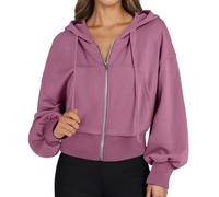 Generico Giacca Donna Felpa con Cappuccio a Maniche Lunghe e Corte,con Tasche Alte e Cerniere Complete per Le Donne 1476