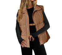 Generico Giacca Donna Invernale Piumino 100 Grammi Uomo Gilet imbottito da donna leggero con collo, senza maniche, caldo invernale, con cerniera e tasca Giubbino Leggero Donna Giubbotto (Brown, XL)