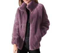 Generico Giacca Donna Pile, Giacca da Camera Donna Invernale Maniche Lunghe Senza Cappuccio E con Zip Giacche Teddy Versione Loose del N Tinta Unita Cappotto Caldo per Il Tempo Libero