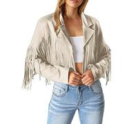 Generico Giacca in Ecopelle alla Coreana, Donna, Giacca Biker, Giacca Corta, Giacchetta Leggera, Cappotto Donna Invernale Elegante, Xs, Beige