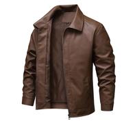 Generico Giacca in Pelle da Uomo Moto Classic Casual Slim Fit Autunno e Invern Giubbotto con Colletto Pieghevole Antivento Cappotto Eleganti Comoda con Tasche Abbigliamento Tinta Unita per All'Aperto