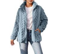 Generico Giacca in Pile da Donna, Felpa Calda Donna Casa Maniche Lunghe Senza Cappuccio E con Zip Giacche Teddy Versione Loose del N Tinta Unita Cappotto Caldo per Il Tempo Libero