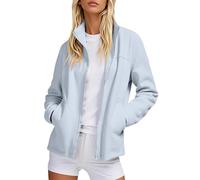 Genérico Giacca in pile da donna Giacca donna con cerniera con tasche Cappotto impermeabile taglia grande giacche antivento collo alto protezione contro il freddo in inverno, Blu chiaro, XL