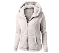 Generico Giacca in Pile Donna con Zip, Cappotto Autunno con Cappuccio Leggera Felpe Sherpa Pelosa Termica Giubbotto Elegante Maniche Lunghe E Tasche Sportiva Felpa Abbigliamento Trekking Bianco L
