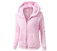 Generico Giacca in Pile Donna con Zip, Cappotto Autunno Maniche Lunghe E Tasche Termica Giubbotto Sherpa Pelosa Elegante Felpa Oversize con Cappuccio Running Felpe Abbigliamento Trekking Rosa L