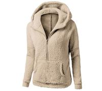 Generico Giacca in Pile Donna con Zip, Felpa Autunno Sherpa Pelosa Oversize Felpe con Cappuccio Termica Giubbotto Elegante Maniche Lunghe E Tasche Running Cappotto Abbigliamento Sportiva Khaki L