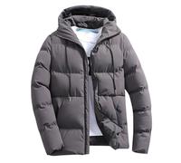 Generico Giacca Invernale Imbottita da Uomo con Cappuccio Tinta Unita Casual Comodo e Caldo Antivento Casual Piumino Sportivo Elegante Giubbino (Grey, M)