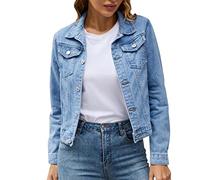 Generico Giacca Jeans Donna Curvy- Giacca Denim Donna- Casual Giacca Corta Jeans Elegante con Tasche Jacket Moda Cappotto Outwear Giacca Estiva Donna Giacche da Moto Giacchetto Donna