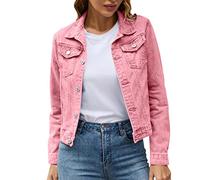 Generico Giacca Jeans Donna Oversize Button Down Boyfriend Jean Jacket corta di a maniche corte elegante, leggera Camicia con Colletto Rovesciato cappotto corto tasche Per Il Tempo Libero