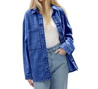 Generico Giacca Jeans Donna Oversize Giacchetto Denim con Bottoni E Tasche corta streetwear vestibilità Regolare Capispall manica lunga orlo sfilacciato strappato Per Il Tempo Libero
