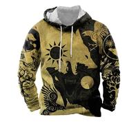 Genérico Giacca Mitologia Nordica Medievale Felpa Retrò Medievale per Uomo Stampa Felpa con Cappuccio Medioevo Europeo Maglione Casual e Vintage Strada Abbigliamento, giallo, L