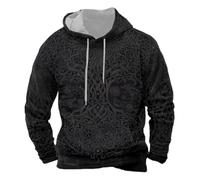 Genérico Giacca Mitologia Nordica Medievale Felpa Retrò Medievale per Uomo Stampa Felpa con Cappuccio Medioevo Europeo Maglione Casual e Vintage Strada Abbigliamento, Nero , XXL