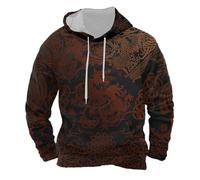 Genérico Giacca Mitologia Nordica Medievale Felpa Retrò Medievale per Uomo Stampa Felpa con Cappuccio Medioevo Europeo Maglione Casual e Vintage Strada Abbigliamento, rosso, XL