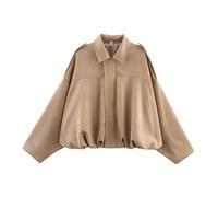 Generico Giacca Moto Donna Scamosciata Bombergiacca in Finta Pelle Softshell Giacche con Risvolto Giacca Trench Corto Giacche Scamosciata Bombers Pelle Maniche Lunghe Autunno(Khaki, S)