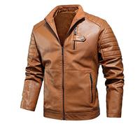 Generico Giacca Moto Pelle, Giacca Moto Uomo in Pelle Resistente E Calda con Cerniera Giubbotto in Vera Pelle Bovina Soffice E Resistente Giacca da Motociclista da Uomo per La Guida