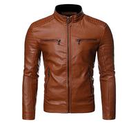 Generico Giacca Pelle Da UomoGiacca Da Moto Retr Casual Slim Colletto Alla Coreana Blauer Uomo Giubbotto Giubbino Uomo Pelle Nero Per lavorofesta