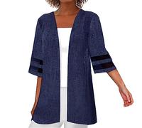Generico Giacca Pelle Giubbino Mezza Stagione Donna Cappotto Allentato Casual A Manica Media Tinta Unita Primavera Estate Da Donna Giubbino Estivo Piumini 100 Grammi Dark Blue Xl