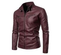 Generico Giacca Pelle Uomo Vintage, Giacca Moto Uomo Leggero con Cerniera Collo alla Moda con Tasche Giubbotto Tinta Unita Casual Vintage Piumini Leggeri Uomo per La Vita Quotidiana E Lo Sport